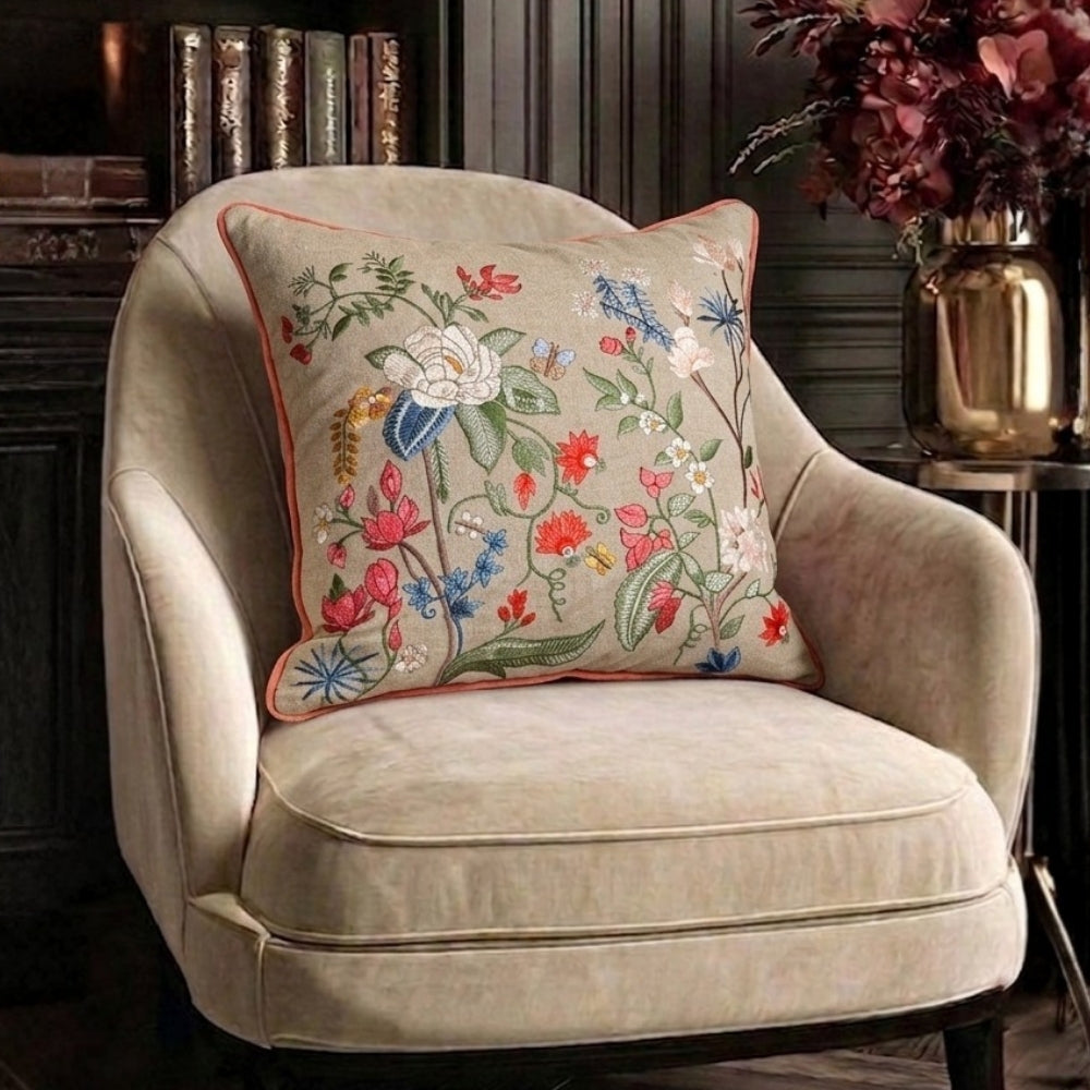 multicolor magnolia garden cotton chambray cushion cover